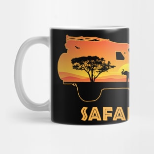 African Safari Vehicle 4x4 Sticker | Vintage Sunset | Elephant Family | Acacia Tree Mug